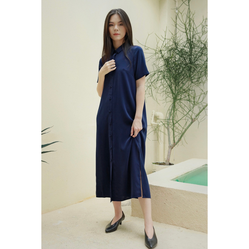 Chicka Chicka - Đầm sơ mi form cơ bản màu xanh navy