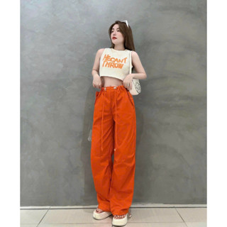 SET bộ thời trang nữ mặc đi chơi áo thun gân sát nách ba lỗ in chữ crotop mix quần túi hộp cotton lạnh cột dây màu CAM