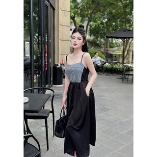 váy đầm lụa phối jeans  H094