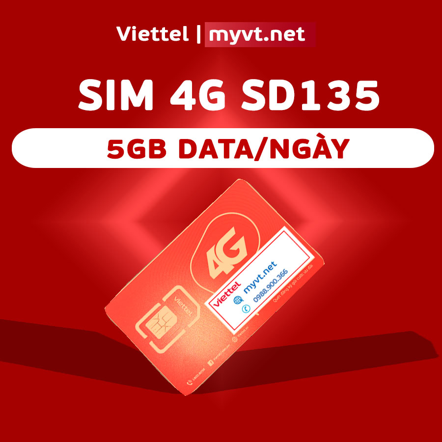 Sim mạng Viettel SD135 - 5GB tốc độ cao/ngày.
