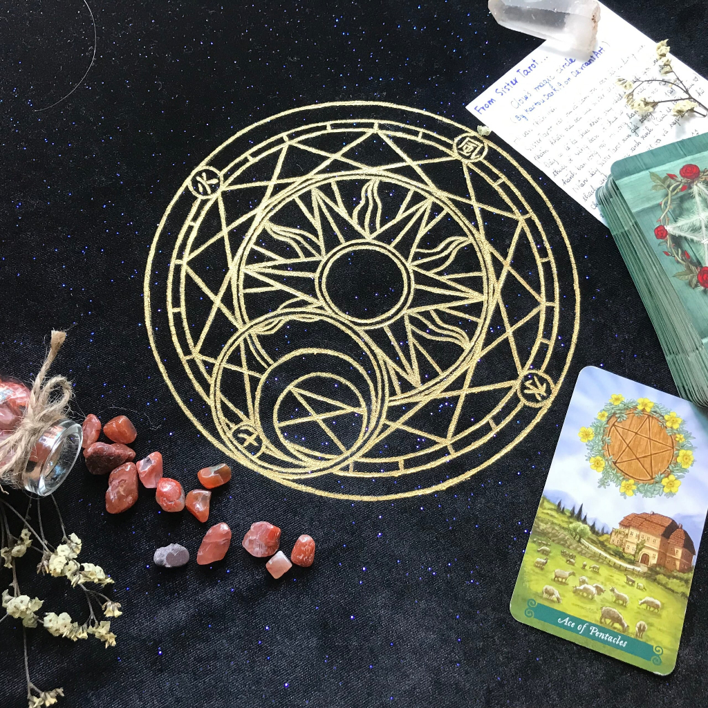Khăn trải bài tarot (tặng túi dây rút), thảm trải bài tarot Clow, khăn tarot, khăn trải tarot Lilida