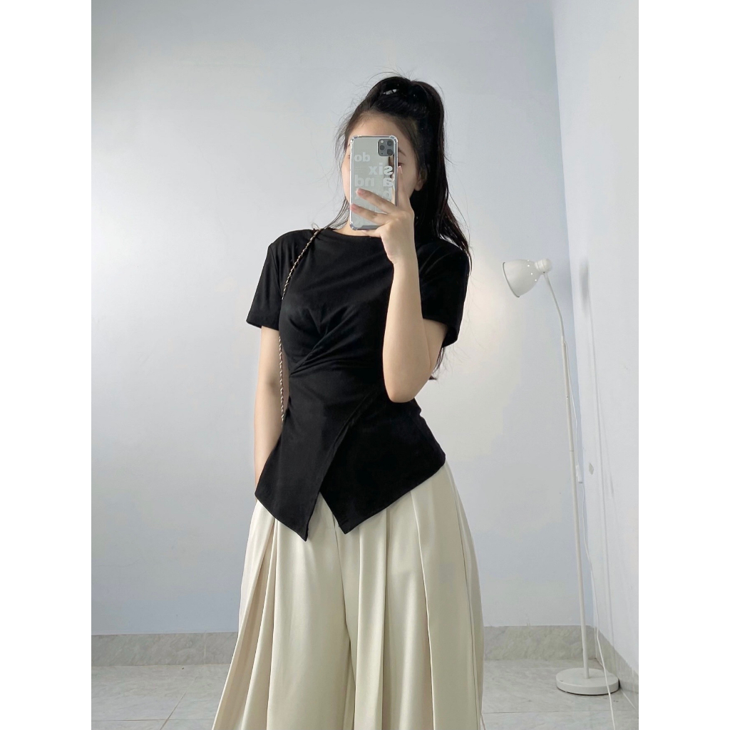 Áo thun cổ tròn xoắn bụng đệm vai HOT  Aoxoandemvai P13K6