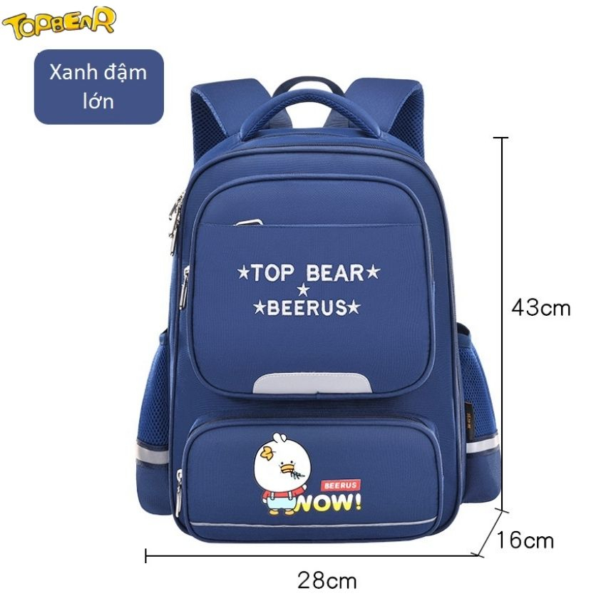 Balo chống gù TOPBEAR học sinh cấp 1, cấp 2 cho bé trai, bé gái  họa tiết thêu hình gấu T882