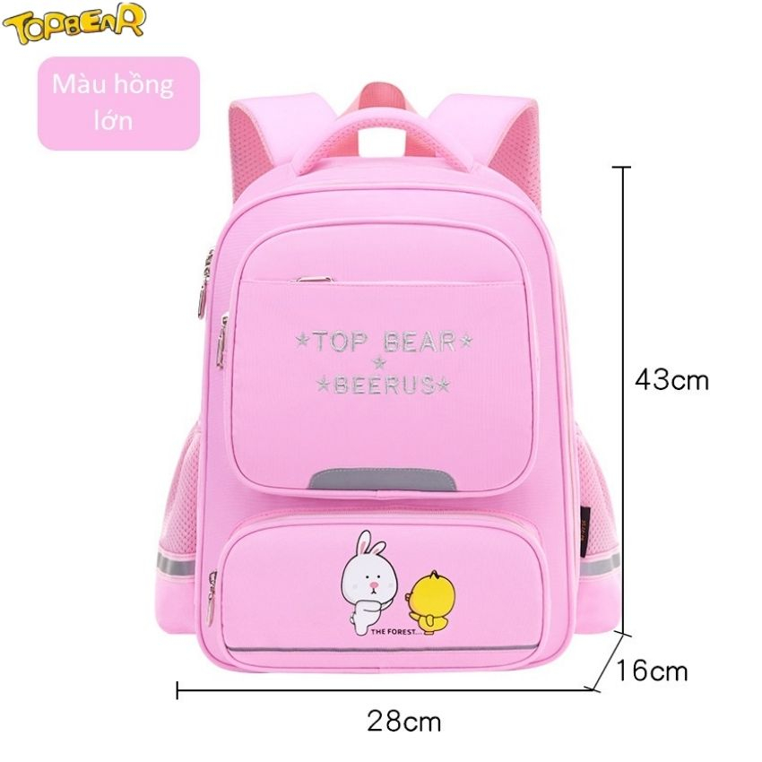 Balo chống gù TOPBEAR học sinh cấp 1, cấp 2 cho bé trai, bé gái  họa tiết thêu hình gấu T882