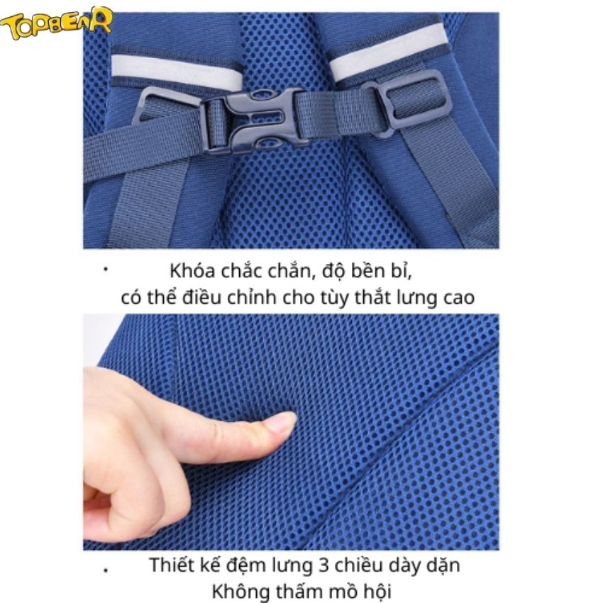 Balo chống gù TOPBEAR học sinh cấp 1, cấp 2 cho bé trai, bé gái  họa tiết thêu hình gấu T882