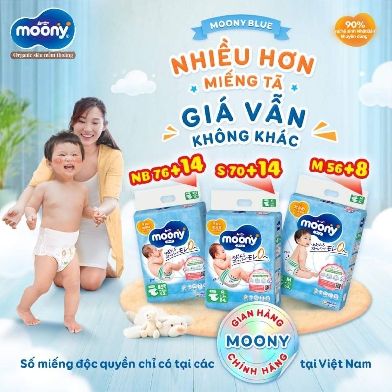 Tã/Bỉm Moony dán/quần Blue/Natural M58/M64/L54/L44/xl38/S84/newborn 90/xxl26