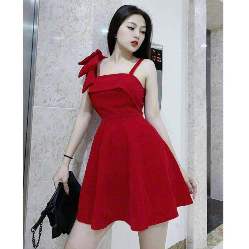 Đầm 1 vai, thời trang nữ dự tiệc sang chảnh chất umi có mút bèo ngực không tay dáng váy dài xoè midi tôn dáng trẻ trung
