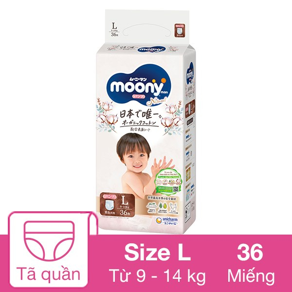 Tã quần Moony Natural M46/L36/XL32 - nội địa Nhật