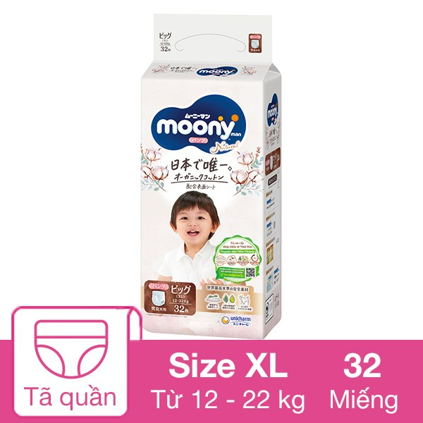 Tã quần Moony Natural M46/L36/XL32 - nội địa Nhật