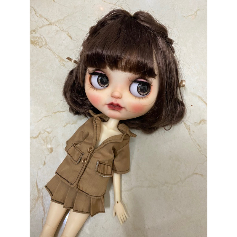 Set vest váy xếp ly nâu size xinyi,blythe,barbie