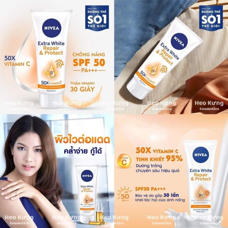 Tinh Chất Dưỡng Thể Trắng Da & Chống Nắng Nivea Extra White Repair & Protect Body Serum SPF 50 180ml