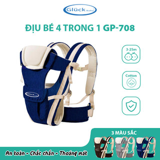 Địu 4 Tư Thế Cho Bé, Địu Em Bé Đi Xe Máy Chống Gù Có Tấm Đỡ Đầu Gluckbaby GP708 cho bé đến 25 tháng tuổi- Xanh Navy