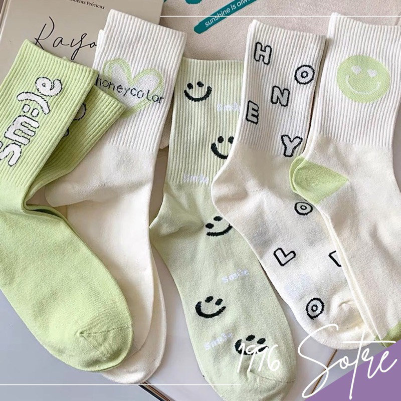 Tất Nữ Cao Cổ, Vớ thể thao chất Cotton màu xanh bơ đẹp