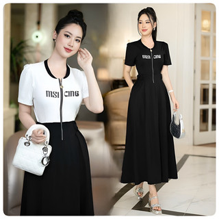 ( HÀNG QUẢNG CHÂU CAO CẤP) VÁY ĐẦM PHỐI CÁCH ĐIỆU  - ĐEN PHỐI TRẮNG SÀNH ĐIỆU