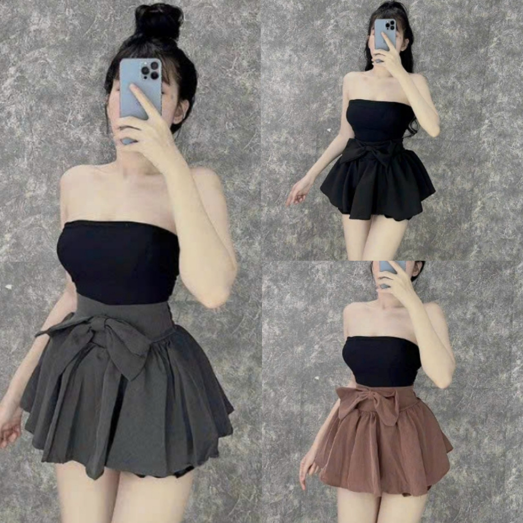 Chân váy kiểu quần bí phối nơ phía sau lưng chun chất kate dày size dưới 54kg SIÊU XINH