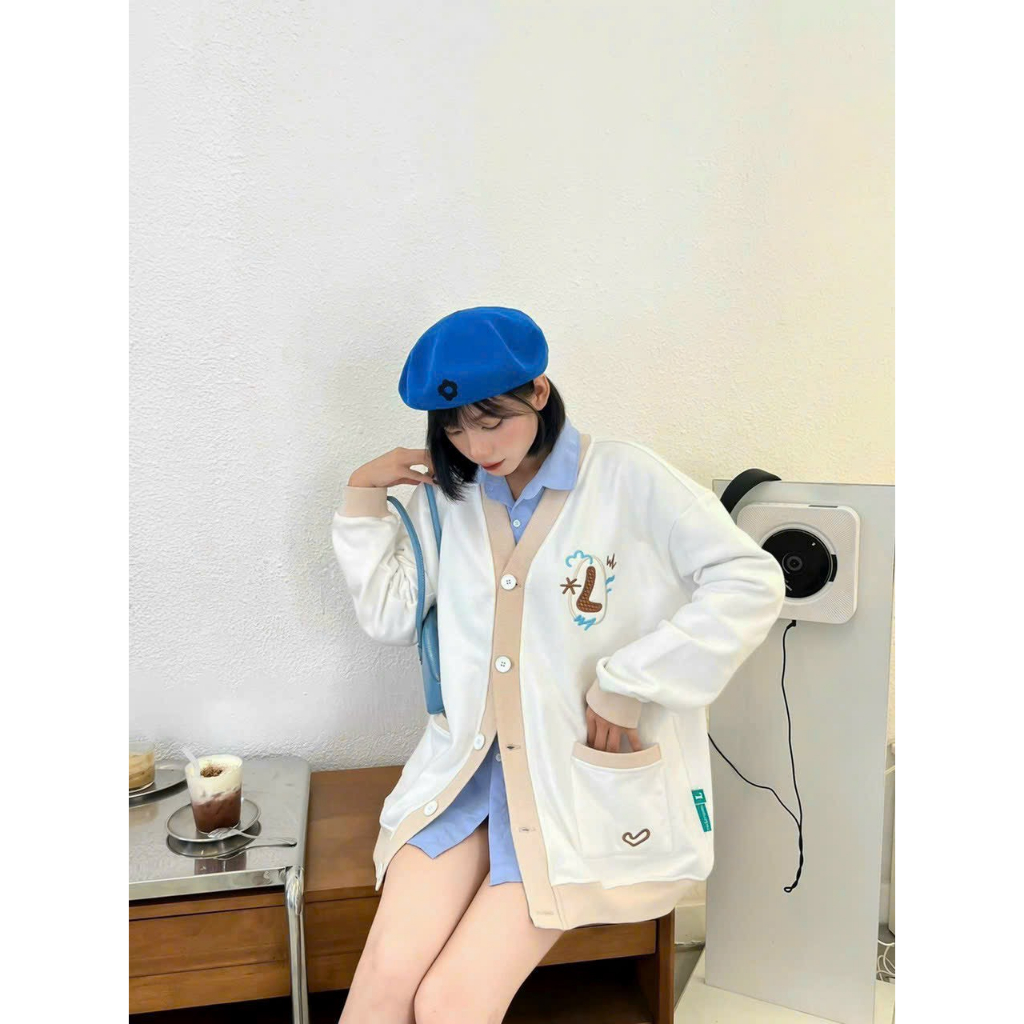 Áo Khoác hoodie Cardigan Nữ Xinh In Logo Chữ L Phối Túi Vuông phong cách độc lạ mới tp GKM Fashion