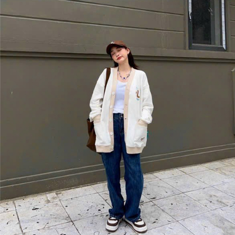 Áo Khoác hoodie Cardigan Nữ Xinh In Logo Chữ L Phối Túi Vuông phong cách độc lạ mới tp GKM Fashion