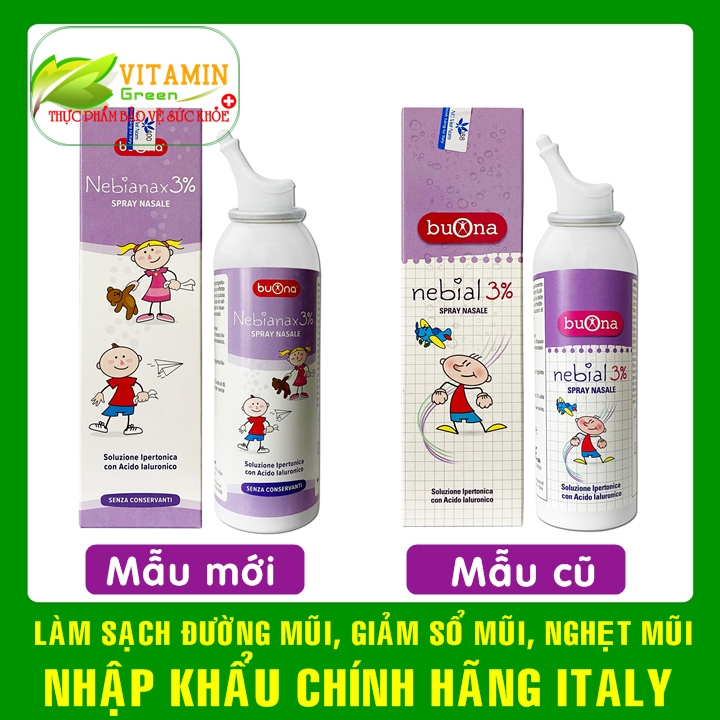 Buona Nebial / Nebianax 3% Spray giúp làm sạch và giảm tình trạng nghẹt mũi, chảy nước mũi | Nhập khẩu chính hãng Italy