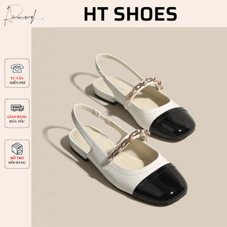 Giày sục sandal C hở gót quai ngang xích phối hạt sang chảnh phong cách công sở dễ phối đồ hàng FULLBOX G22