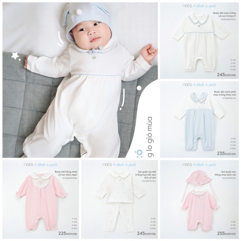 Bộ Body Nous dành cho bé trai bé gái phối nhiều màu sắc dễ thương dành cho 0-3 tháng đến 12-18 tháng