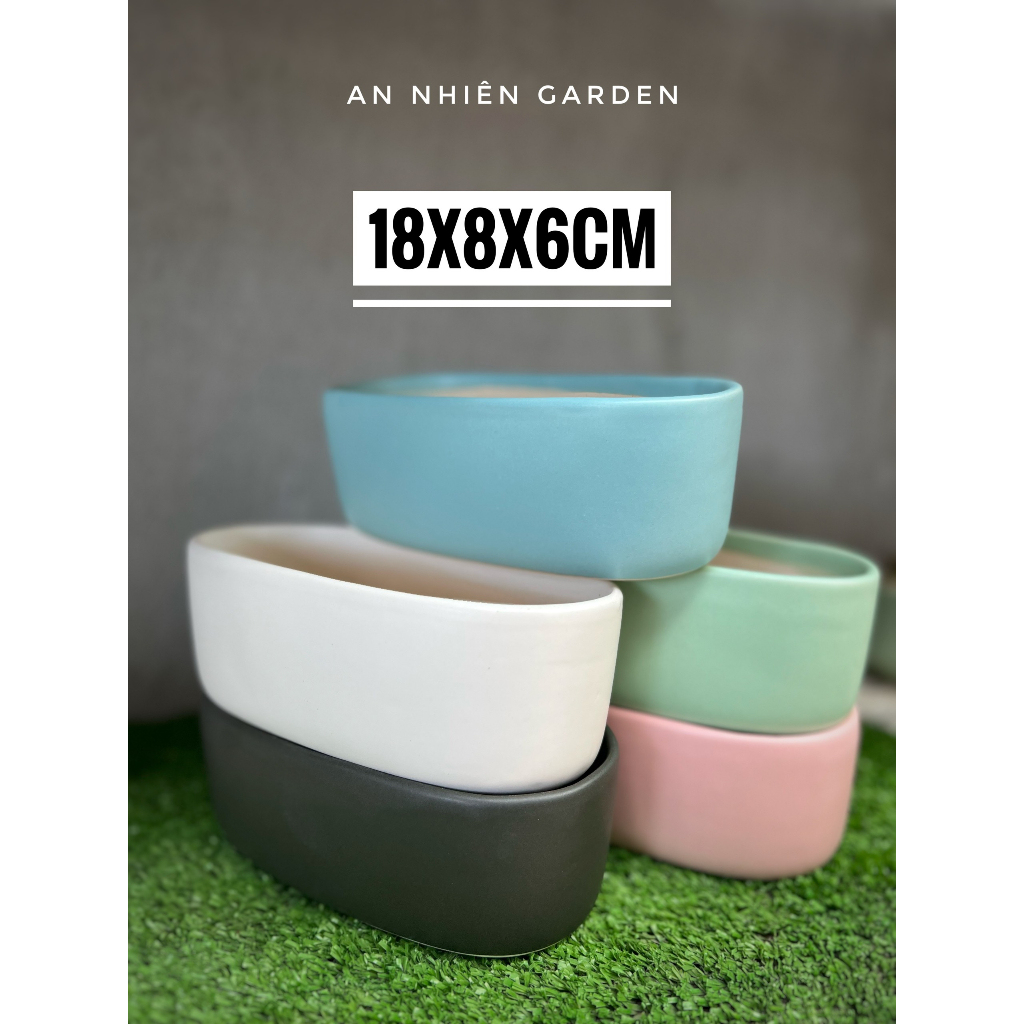 CHẬU TRÁNG MEN BÁT TRÀNG OVAL - KT 18X8X6cm-Chậu trồng cây cảnh - cây mini - Sen Đá - Xương Rồng - LỖI 1 ĐỔI 1