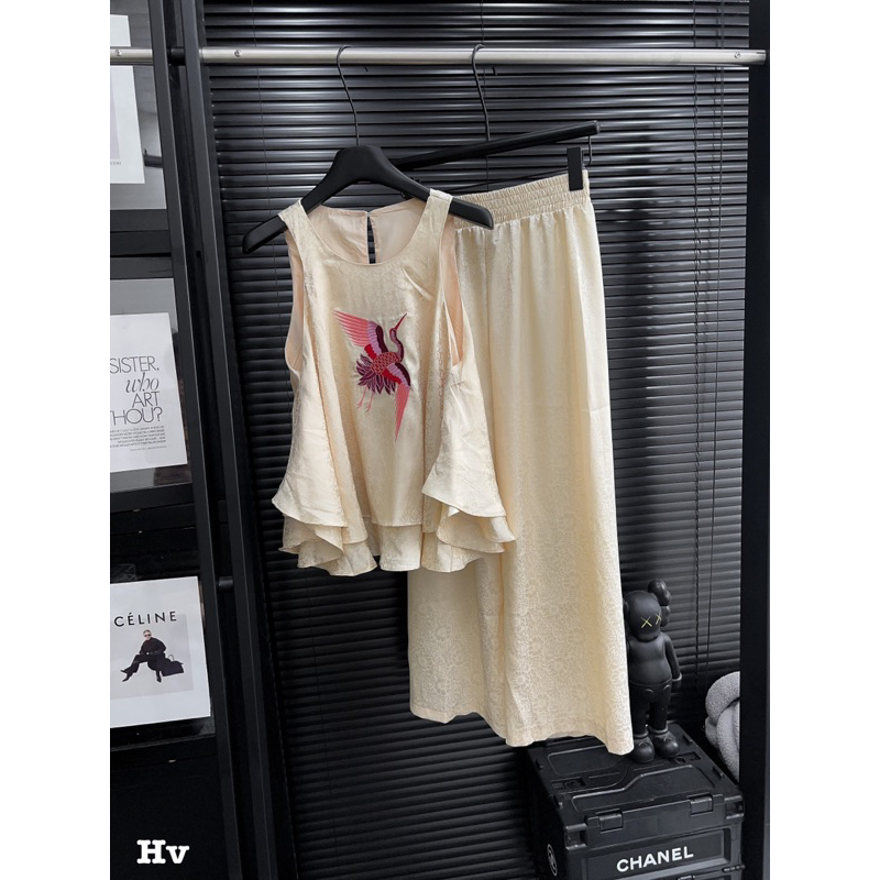 Set lụa tằm thêu hạc