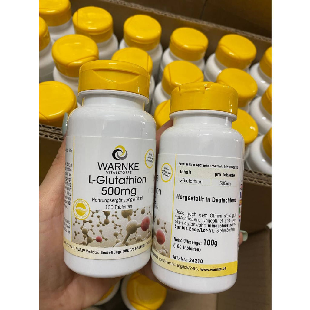 Viên uống trắng da L Glutathione 500mg Warnke Đức 100 viên, mờ sạm nám, chống lão hóa da