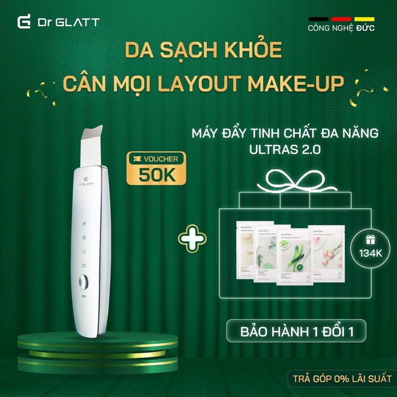   CHÍNH HÃNG  Máy Đẩy Tinh Chất Tẩy Tế Bào Chết Nâng Cơ Trẻ Hoá Trị Mụn Dr Glatt Ultras 2.0 