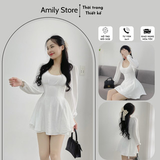 Váy body ôm dáng sexy tay dài váy xòe chất vãi mềm mịn co giãn Amily Store V005