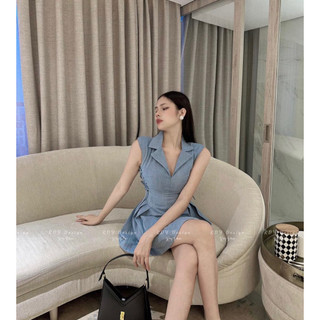 Đầm Jean Cổ Sơ Mi Đan Dây Eo