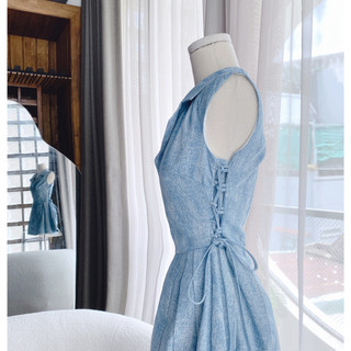 Đầm Jean Cổ Sơ Mi Đan Dây Eo