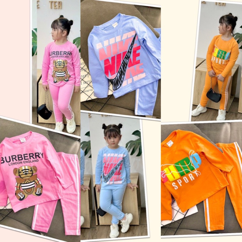 11-40kg - Bộ tay dài quần dài thể thao bé gái, thun coton đẹp dày dặn 055