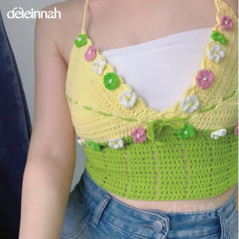𝐌𝐘𝐎𝐒𝐎𝐓𝐈𝐒 𝐂𝐑𝐎𝐂𝐇𝐄𝐓 𝐓𝐎𝐏 I Áo croptop len gắn hoa lưu ly dễ thương