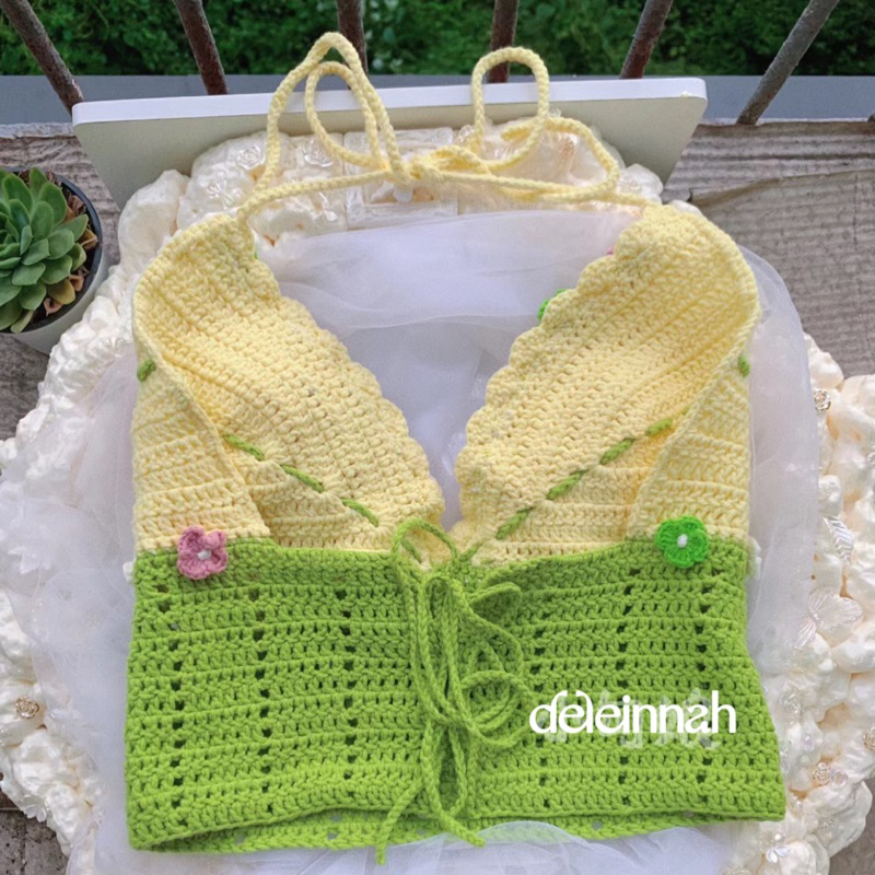 𝐌𝐘𝐎𝐒𝐎𝐓𝐈𝐒 𝐂𝐑𝐎𝐂𝐇𝐄𝐓 𝐓𝐎𝐏 I Áo croptop len gắn hoa lưu ly dễ thương