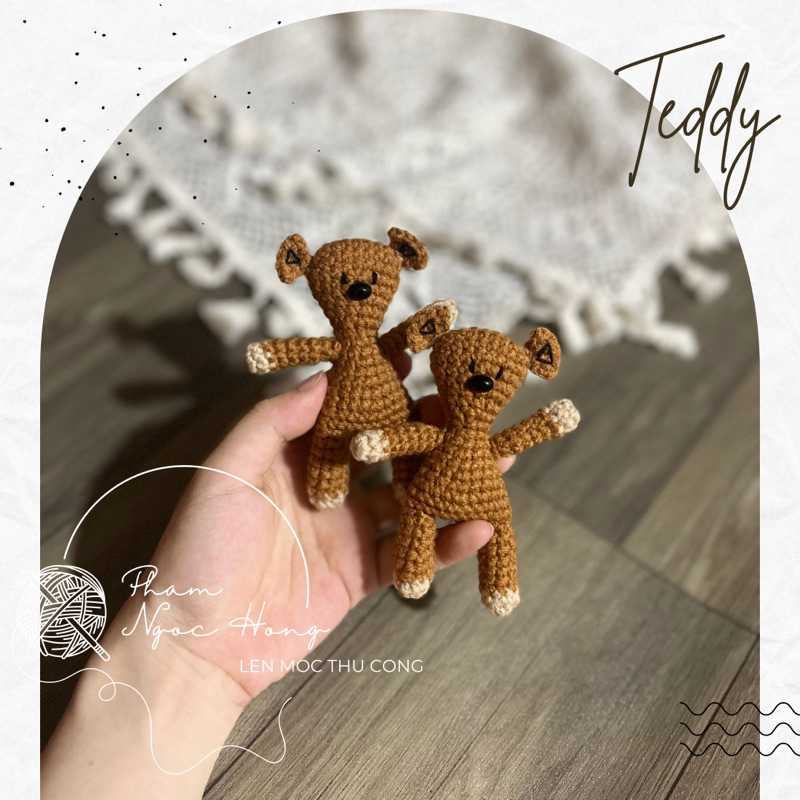 Móc khóa gấu mrbean, gấu len, len móc thủ công