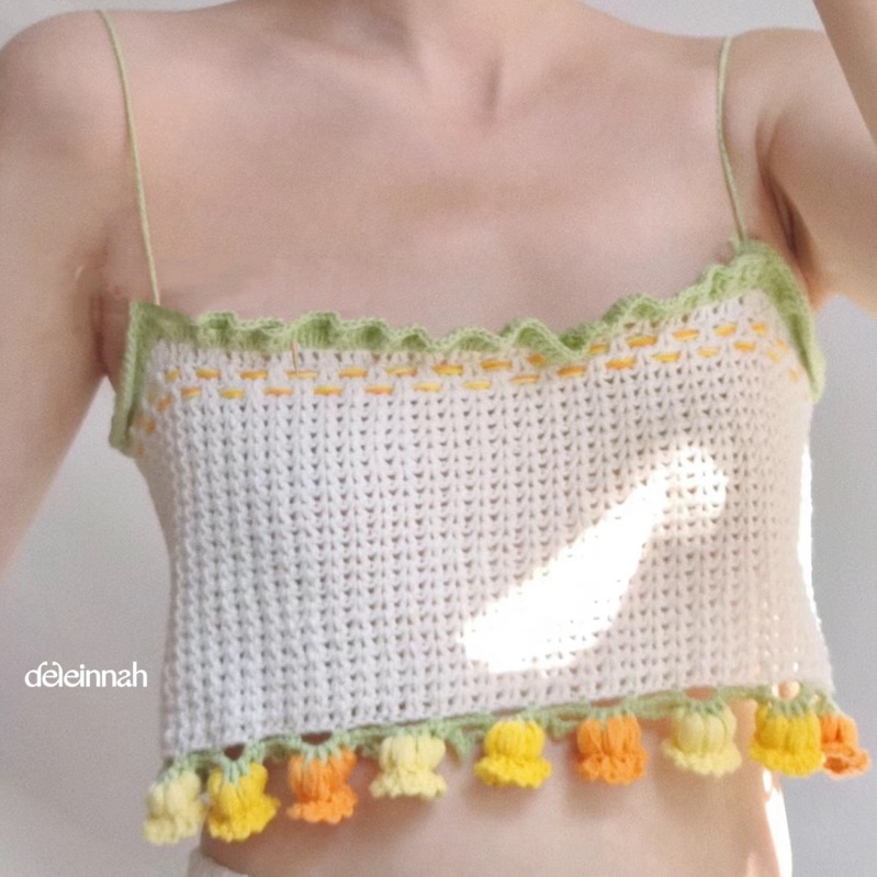 𝐁𝐄𝐋𝐋𝐅𝐋𝐎𝐖𝐄𝐑𝐒 𝐂𝐑𝐎𝐂𝐇𝐄𝐓 𝐓𝐎𝐏 I Áo croptop len mẫu hoa chuông cho cô nàng dễ thương