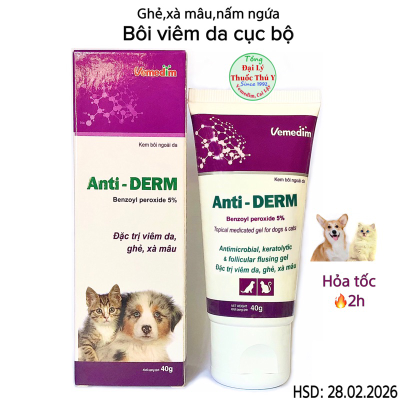 ANTI DERM bôi viêm da, ghẻ,xà mâu, nấm ở chó mèo Vemedim