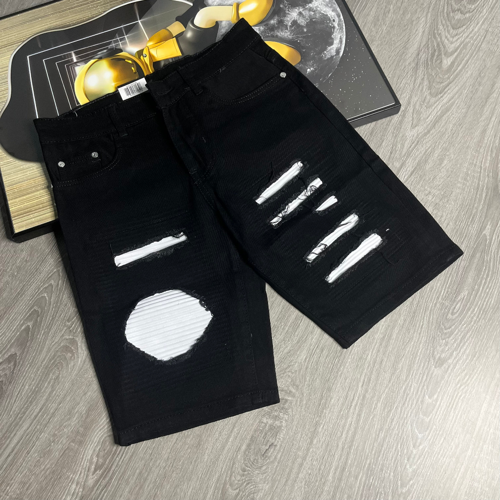 Quần short jean nam rách vá da gối chất bò cao cấp cực đẹp quần jean ngắn nam ptz.boutique Q009