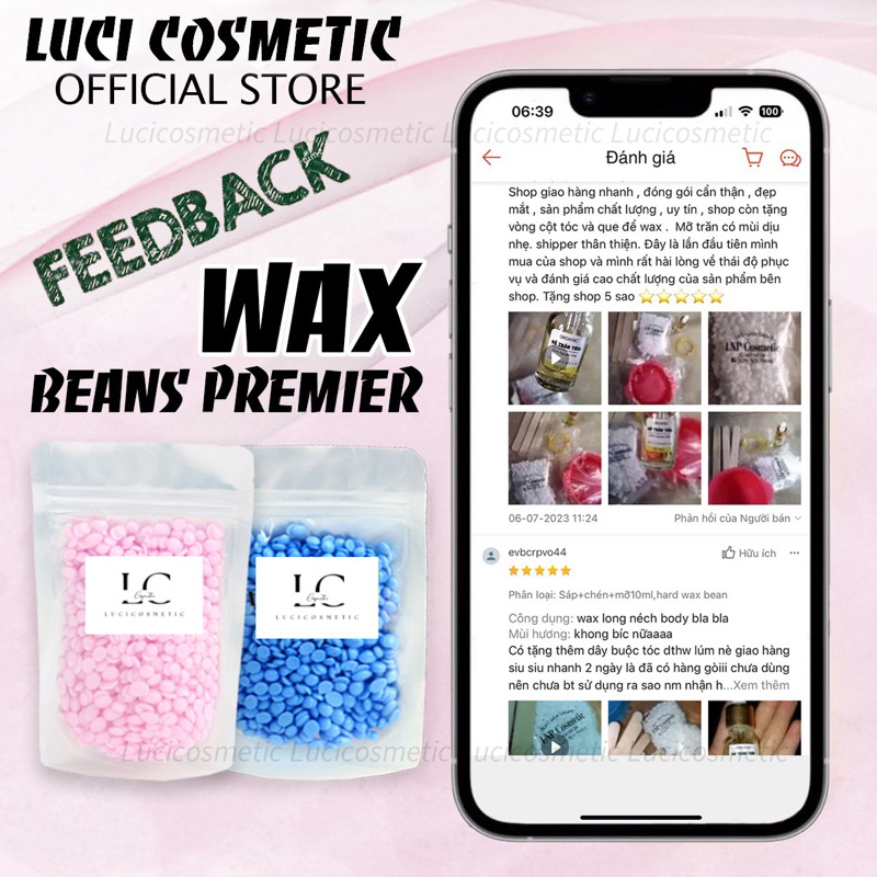Sáp màu wax lông cao cấp giúp làm sạch lông nách,bikini,râu,tay chân tặng kèm cột tóc. lucicosmetic.vn