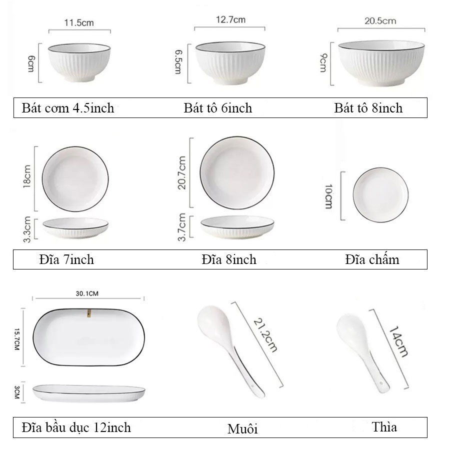 Bát Ăn Cơm, Đĩa, Tô, Thìa Súp Chất Liệu Sứ Trắng Cao Cấp - An Toàn Cho Sức Khoẻ