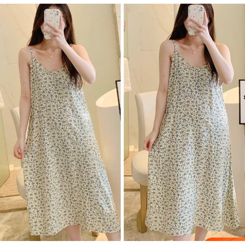 Váy lanh, váy ngủ Quảng Châu 2 dây mềm mát, hoạ tiết trẻ trung, thời trang
