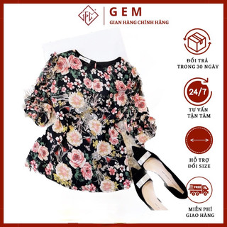 Áo kiểu nữ tính thời trang chất vải tơ mát, hoa văn đẹp trang nhã, ,có bán rời chân váy - GEM Fashion