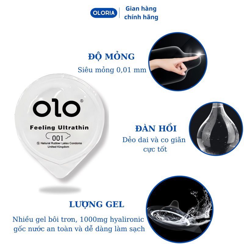Bao cao su OLO siêu mỏng 001, lẻ 1 chiếc bao cao su có gai, kéo dài thời gian, nhiều gel bôi trơn, side 52mm