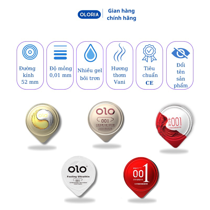 Bao cao su OLO siêu mỏng 001, lẻ 1 chiếc bao cao su có gai, kéo dài thời gian, nhiều gel bôi trơn, side 52mm