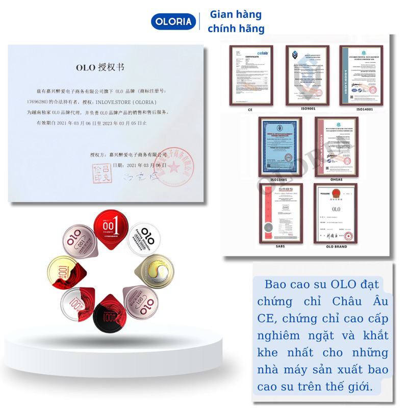 Bao cao su OLO siêu mỏng 001, lẻ 1 chiếc bao cao su có gai, kéo dài thời gian, nhiều gel bôi trơn, side 52mm