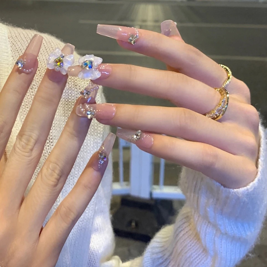 Set 24 móng tay giả dài đính đá cao cấp