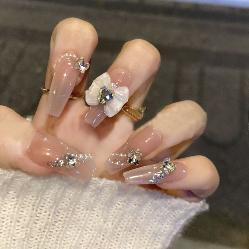 Set 24 móng tay giả dài đính đá cao cấp