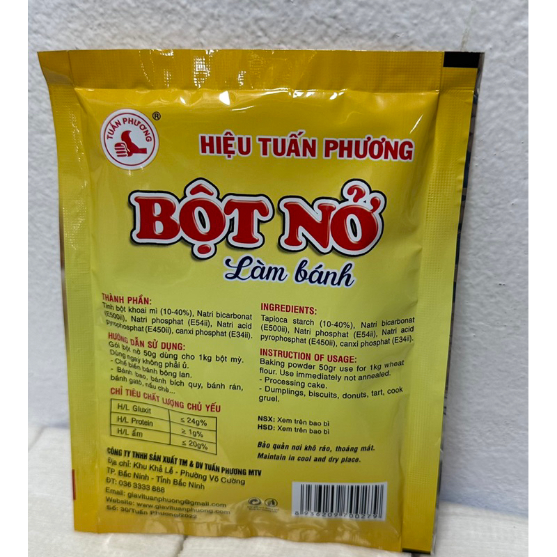Bột nở làm bánh, baking powder Tuấn Phương gói 50g làm một số món như: bánh mì, bao,