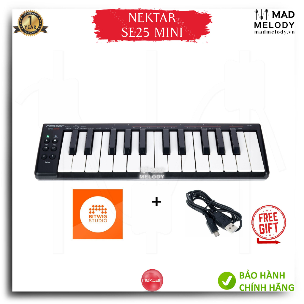 [BH1NĂM] Đàn làm soạn nhạc Nektar SE25 Mini 25-Key USB MIDI Keyboard Controller Chính Hãng Nguyên Zin (Brand New)