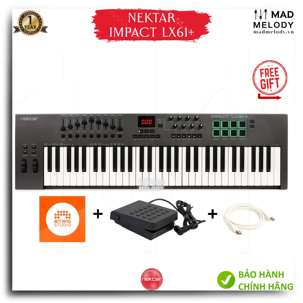 [BH1NĂM] Đàn làm soạn nhạc Nektar Impact LX61+ 61-Key USB MIDI Keyboard Controller Chính Hãng Nguyên Zin (Brand New)